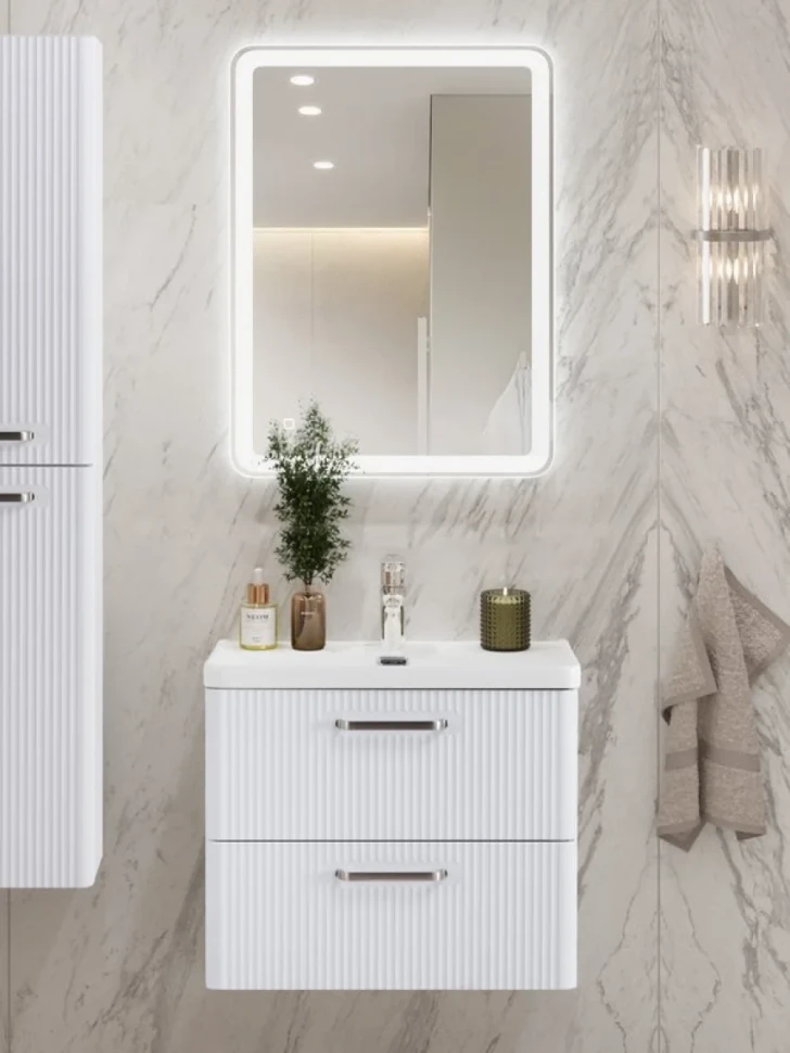 Мебель для ванной комнаты BelBagno Due 50 ручки матовый атласный никель, белый металлик
