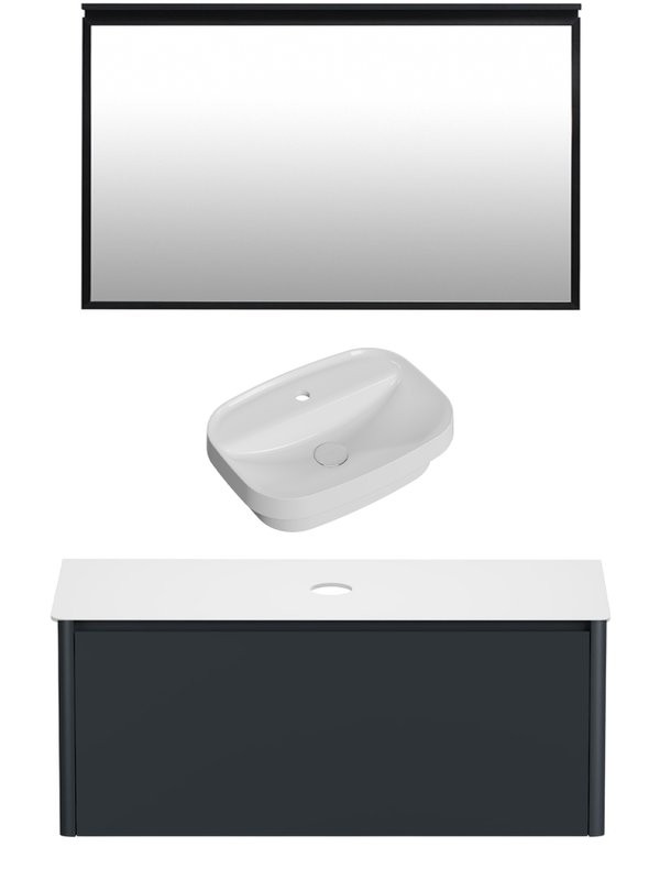 Мебель для ванной комнаты Allen Brau Gravity 120 1 ящик, матовый антрацит, столешница белая, раковина Fantasy Sphere 55х40, белая