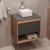 Тумба с раковиной Teymi Ritta 55 дуб эврика, матовый графит, раковина Helmi Mini 24