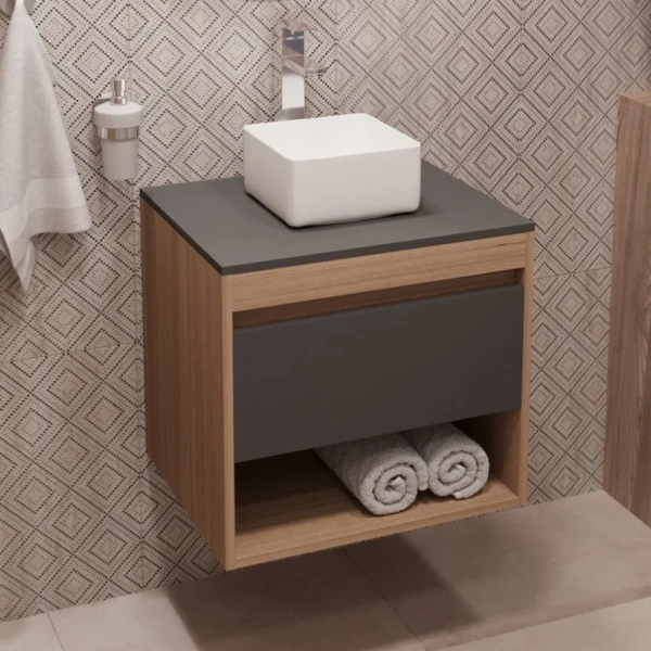 Тумба с раковиной Teymi Ritta 55 дуб эврика, матовый графит, раковина Helmi Mini 24