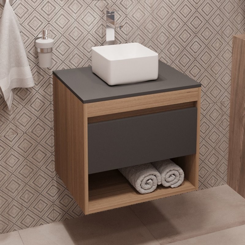 Тумба с раковиной Teymi Ritta 55 дуб эврика, матовый графит, раковина Helmi Mini 24
