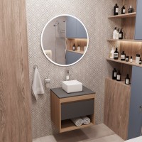 Тумба с раковиной Teymi Ritta 55 дуб эврика, матовый графит, раковина Helmi Mini 24