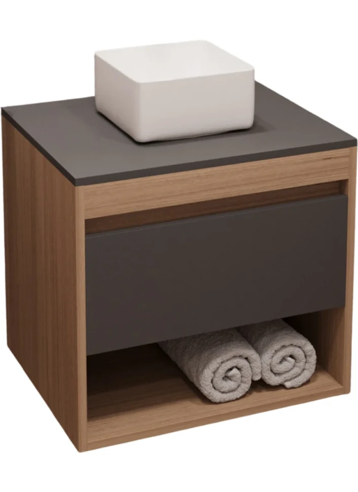 Тумба с раковиной Teymi Ritta 55 дуб эврика, матовый графит, раковина Helmi Mini 24