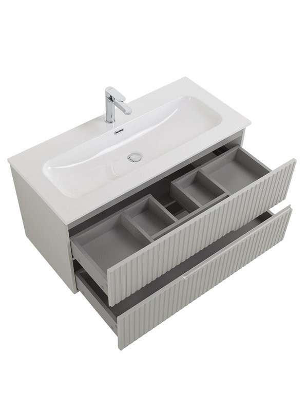 Тумба с раковиной Cezares Duet-n 100 подвесная, 2 ящика, жемчужная серая