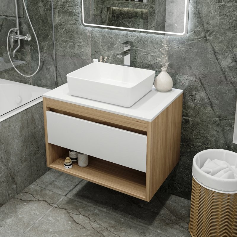 Тумба с раковиной Teymi Ritta 75 дуб эврика, матовая белая, раковина Helmi 50