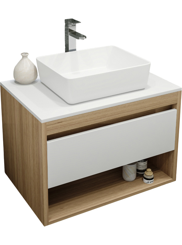 Тумба с раковиной Teymi Ritta 75 дуб эврика, матовая белая, раковина Helmi 50
