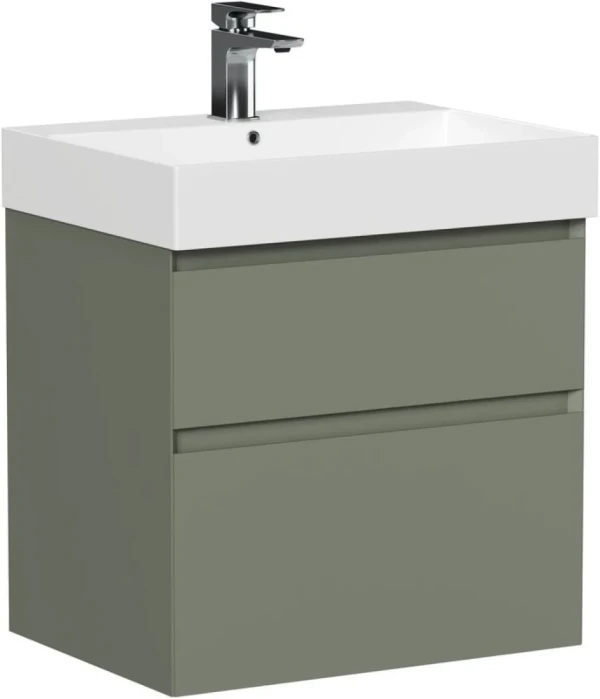 Тумба с раковиной Allen Brau Infinity 60 2 ящика, матовая олива, раковина Aquanet Sanovit Slim Synergy 60