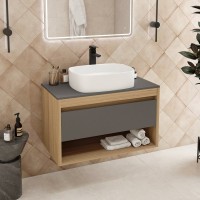 Тумба с раковиной Teymi Ritta 85 дуб эврика, матовый графит, раковина Solli 51