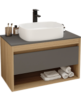 Тумба с раковиной Teymi Ritta 85 дуб эврика, матовый графит, раковина Solli 51