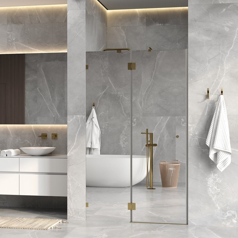 Душевая дверь в нишу Wasserkraft Ems 76H05L-MR 120 см, зеркальное стекло, фурнитура золото