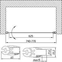 Душевая дверь в нишу Vegas Glass EP Lux 75 07 01 R профиль матовый хром, стекло прозрачное