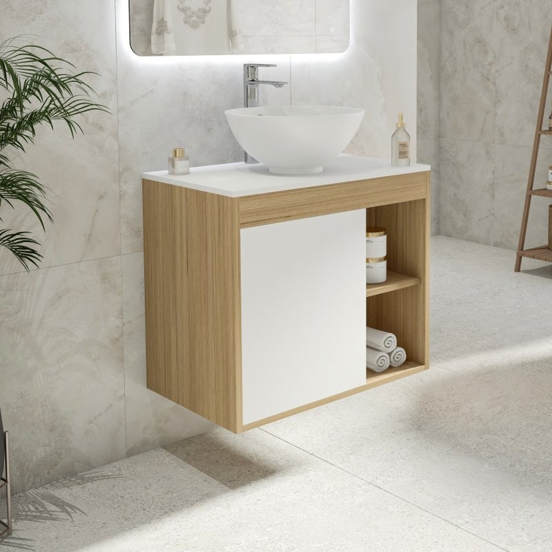 Тумба с раковиной Teymi Nura 70 дуб эврика, матовая белая, раковина Lina kuppi D40