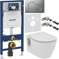 Комплект Унитаз подвесной Ideal Standard Connect + Крышка E772401 с микролифтом + Инсталляция Geberit Duofix UP 320 111.300.00.5 + Кнопка Sigma 01 115.770.JQ.5 лакированная, матовый хром + Крепления 111.815.00.1 к стене + Звукоизоляция