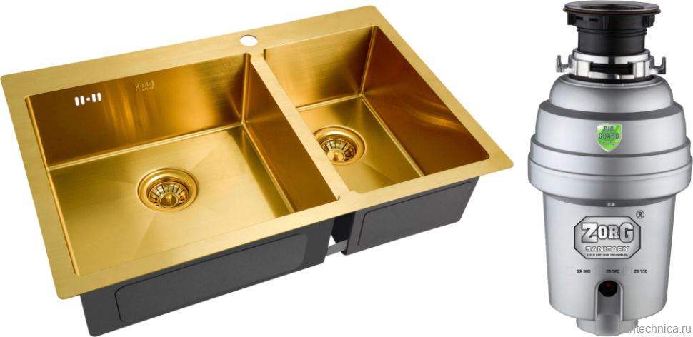 Комплект Мойка Zorg Inox PVD SZR-78-2-51 L bronze + Измельчитель Inox D
