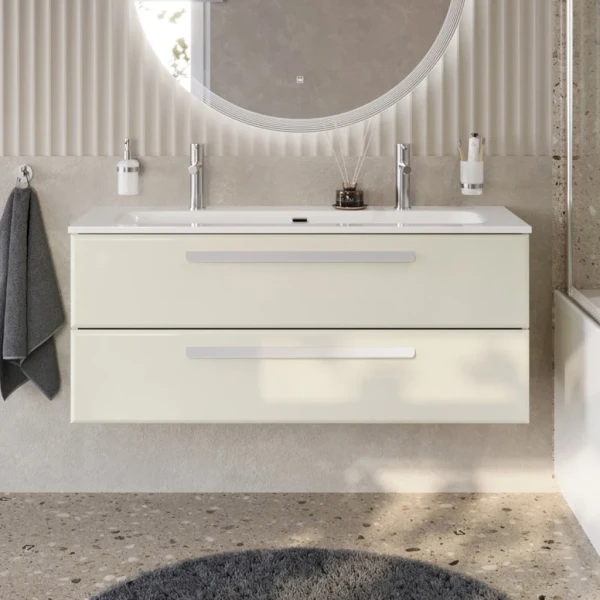 Тумба с раковиной Cezares Eco Cer-N 120 брашированная альпака, раковина Eco 120-1-2, ручки сатин