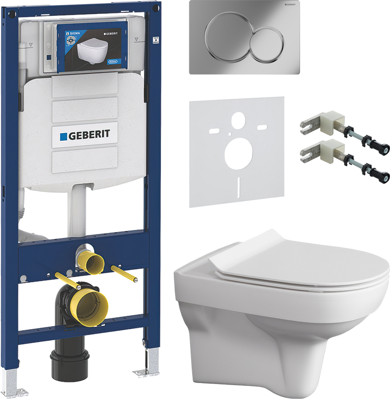 Комплект Унитаз подвесной Cersanit City Clean On DPL EO slim + Крепления Geberit Duofix 111.815.00.1 к стене + Звукоизоляция + Инсталляция UP 320 111.300.00.5 + Кнопка Sigma 01 115.770.21.5 хром