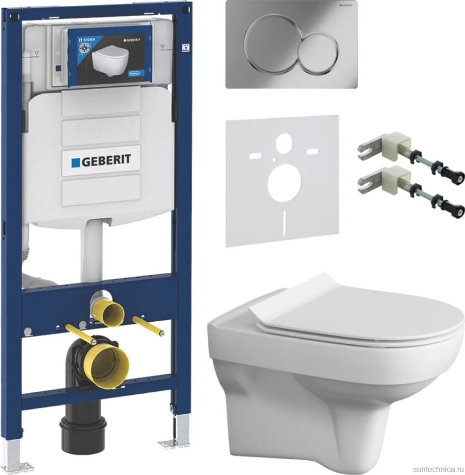 Комплект Унитаз подвесной Cersanit City Clean On DPL EO slim + Крепления Geberit Duofix 111.815.00.1 к стене + Звукоизоляция + Инсталляция UP 320 111.300.00.5 + Кнопка Sigma 01 115.770.21.5 хром