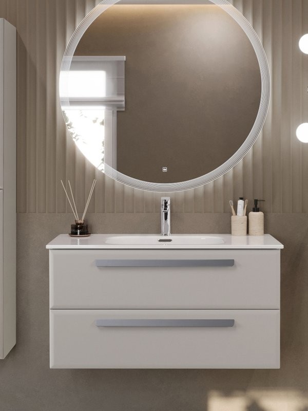 Тумба с раковиной Cezares Eco-Cer-N 100 серо-бежевая матовая, раковина CZR-8095-100, ручки серые