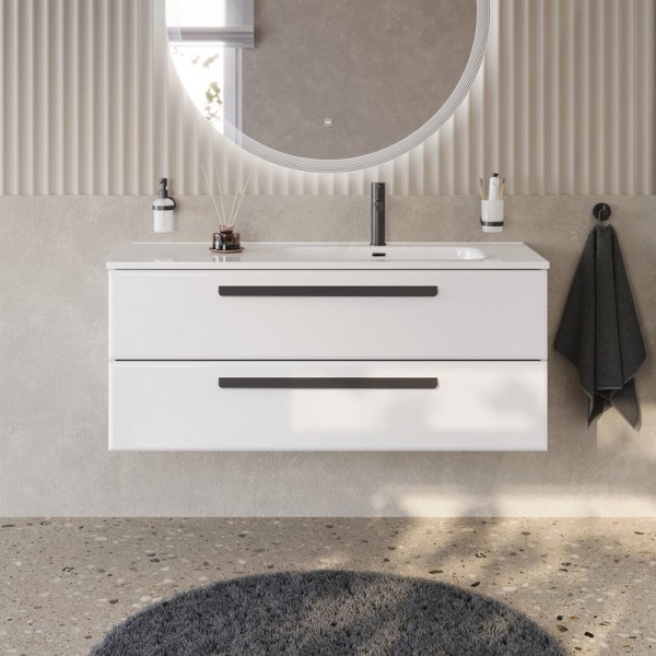 Тумба с раковиной Cezares Eco Cer-N 120 R bianco lucido, раковина Duet 120 R, ручки матовые черные