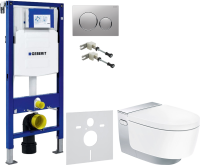 Комплект Умный унитаз Geberit AquaClean Mera Comfort 146.214.21.1 с системой удаления запахов, глянцевый хром + Крепления Duofix 111.815.00.1 к стене + Звукоизоляция + Инсталляция UP 320 111.300.00.5 + Кнопка Sigma 20 115.882.JQ.1 хром матовый, хром глянц