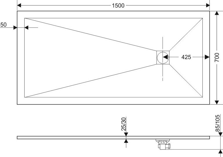 Поддон для душа RGW Stone Tray ST-157G 70х150 с сифоном