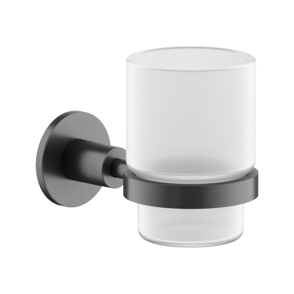 Стакан для ванной Sancos Base SC9030GG настенный, вороненая сталь, стеклянный