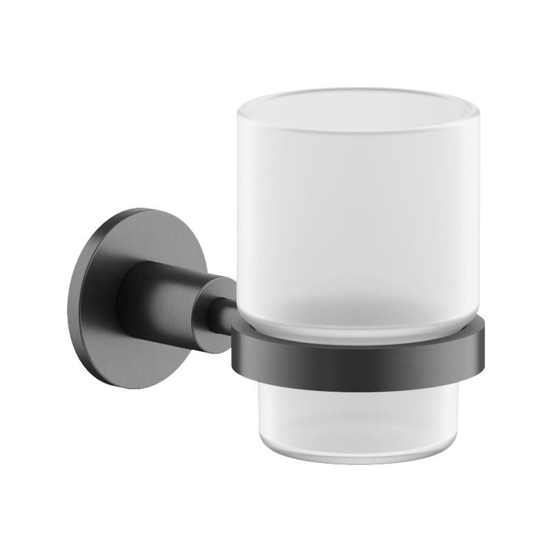 Стакан для ванной Sancos Base SC9030GG настенный, вороненая сталь, стеклянный