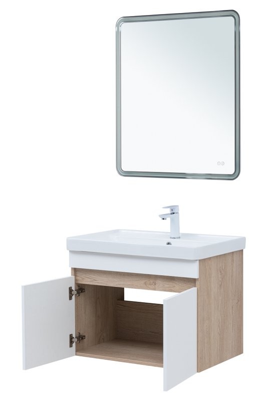 Мебель для ванной комнаты Aquanet Оптима 70 подвесная, дуб светлый, белый сатин