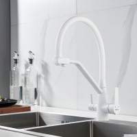 Смеситель для кухни Shevanik S968C с гибким изливом, белый