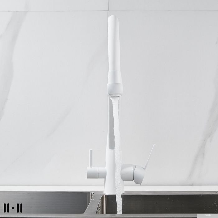 Смеситель для кухни Shevanik S968C с гибким изливом, белый