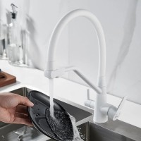 Смеситель для кухни Shevanik S968C с гибким изливом, белый