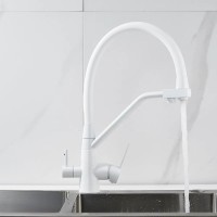 Смеситель для кухни Shevanik S968C с гибким изливом, белый