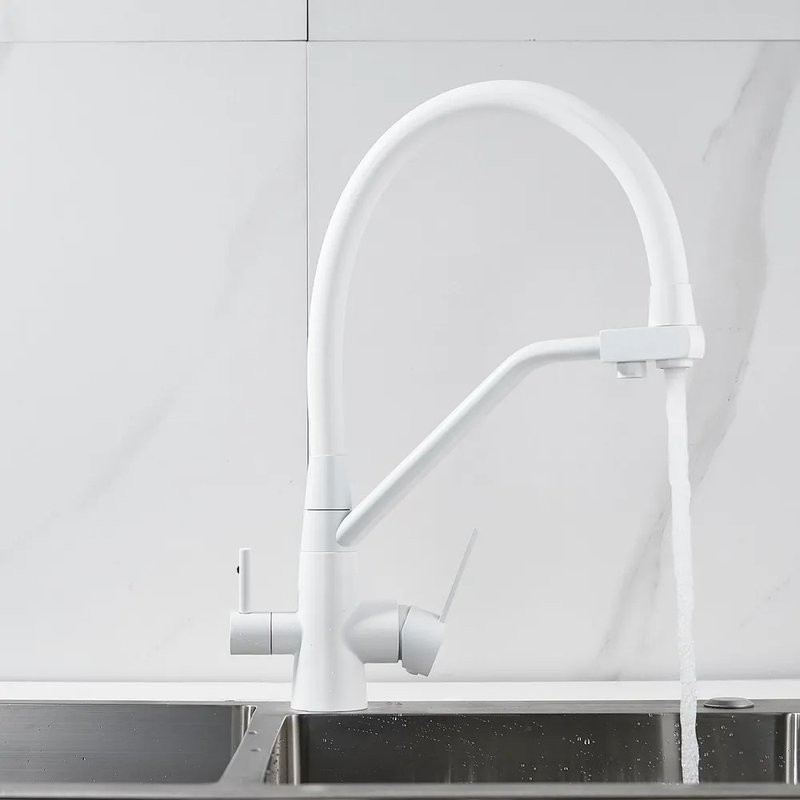 Смеситель для кухни Shevanik S968C с гибким изливом, белый