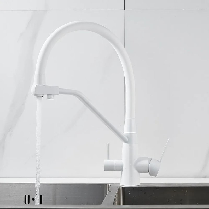 Смеситель для кухни Shevanik S968C с гибким изливом, белый