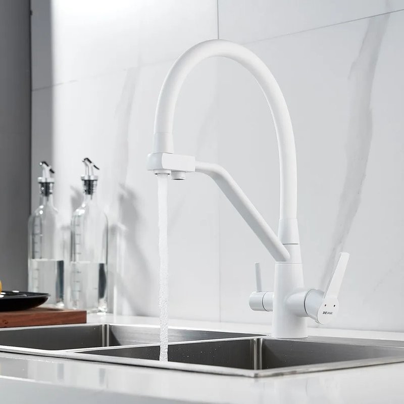 Смеситель для кухни Shevanik S968C с гибким изливом, белый