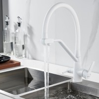 Смеситель для кухни Shevanik S968C с гибким изливом, белый