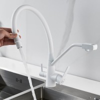 Смеситель для кухни Shevanik S968C с гибким изливом, белый