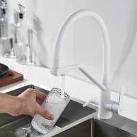 Смеситель для кухни Shevanik S968C с гибким изливом, белый