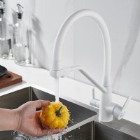 Смеситель для кухни Shevanik S968C с гибким изливом, белый