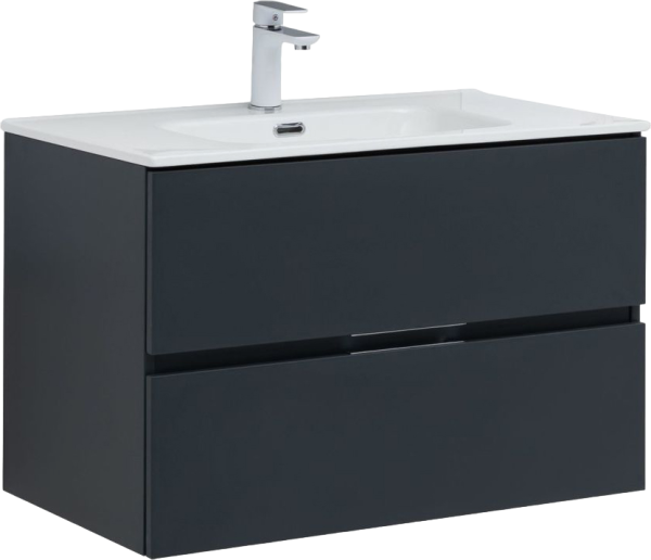 Тумба с раковиной Aquanet Алвита 80 подвесная, антрацит, 2 ящика