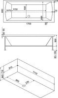 Акриловая ванна Bas Индика 170x80 см, пристенная, с гидромассажем, белая, с каркасом