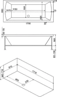 Акриловая ванна Bas Индика 170x80 см, пристенная, с гидромассажем, белая, с каркасом
