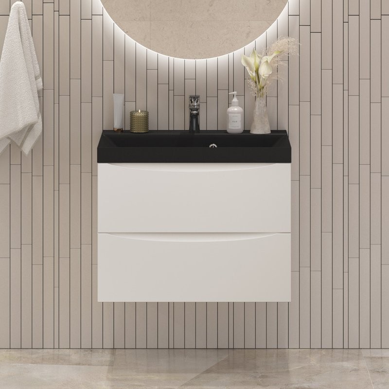 Тумба с раковиной BelBagno Marino 60 подвесная, bianco opaco, черная раковина