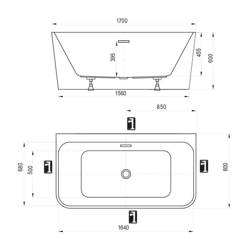 Акриловая ванна Ravak Freedom XC00D00041 170x80 см, пристенная, белая, на ножках, со сливом-переливом