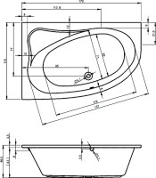 Акриловая ванна Riho Lyra R 170x110 см, угловая, правая, пристенная, белая, асимметричная, с каркасом, со сливом-переливом