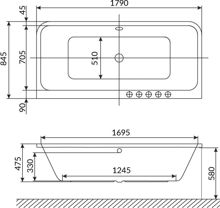Акриловая ванна Excellent Arana 180x85 см, пристенная, белая, с каркасом