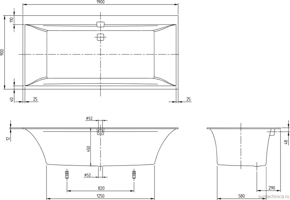 Акриловая ванна Villeroy & Boch Squaro Edge 12 UBQ190SQE2DV-01 190x90 см, встраиваемая, цвет альпийский белый, на ножках, со сливом-переливом