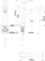 Смеситель для раковины Wonzon & Woghand WW-AE4151-BG с выдвижным изливом, брашированное золото