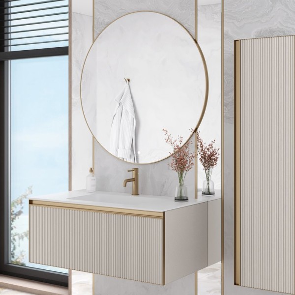 Мебель для ванной комнаты Armadi Art Quatro 1 100 cashmere fuga, профиль matt gold, с раковиной white