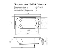 Акриловая ванна Radomir Виктория лайт Ангосто 150x70 см, встраиваемая, белая, на ножках
